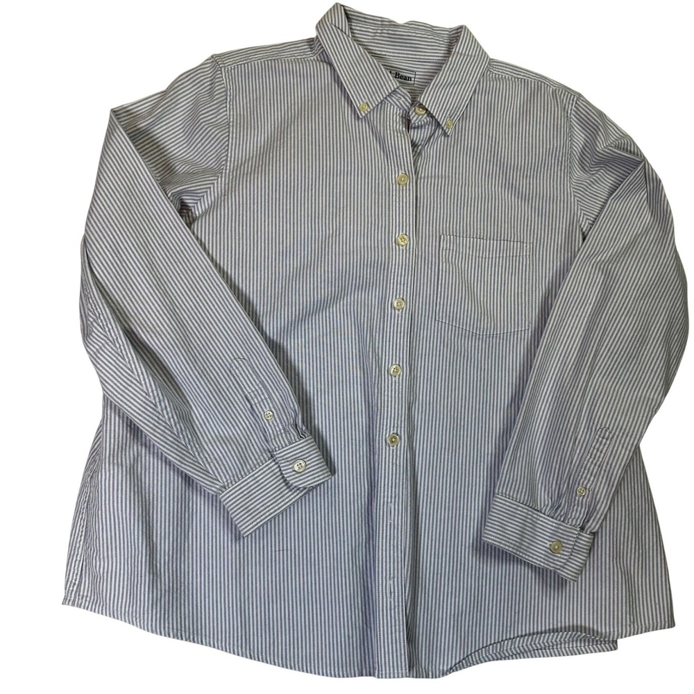 LLBean Striped Button Down Shirt 1X Blue White Classic Fit Cotton Formal Preppy